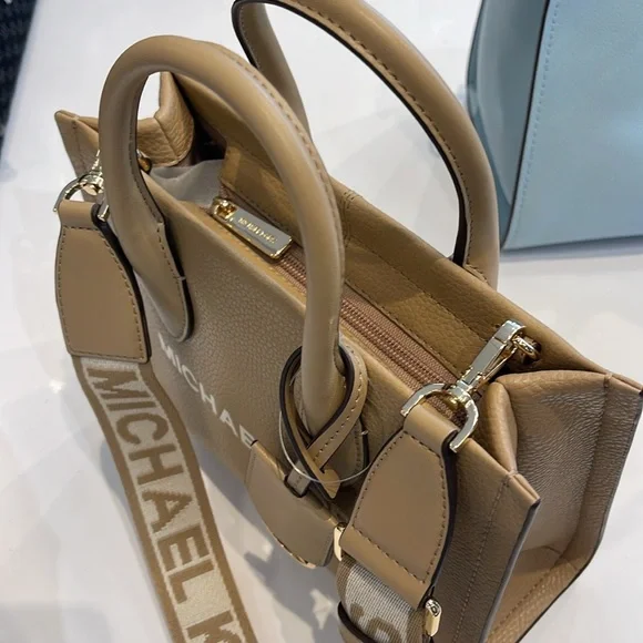 Michael Kors Mirella Small Pebbled Leather Shopper Top Zip Crossbody XBODY Tote